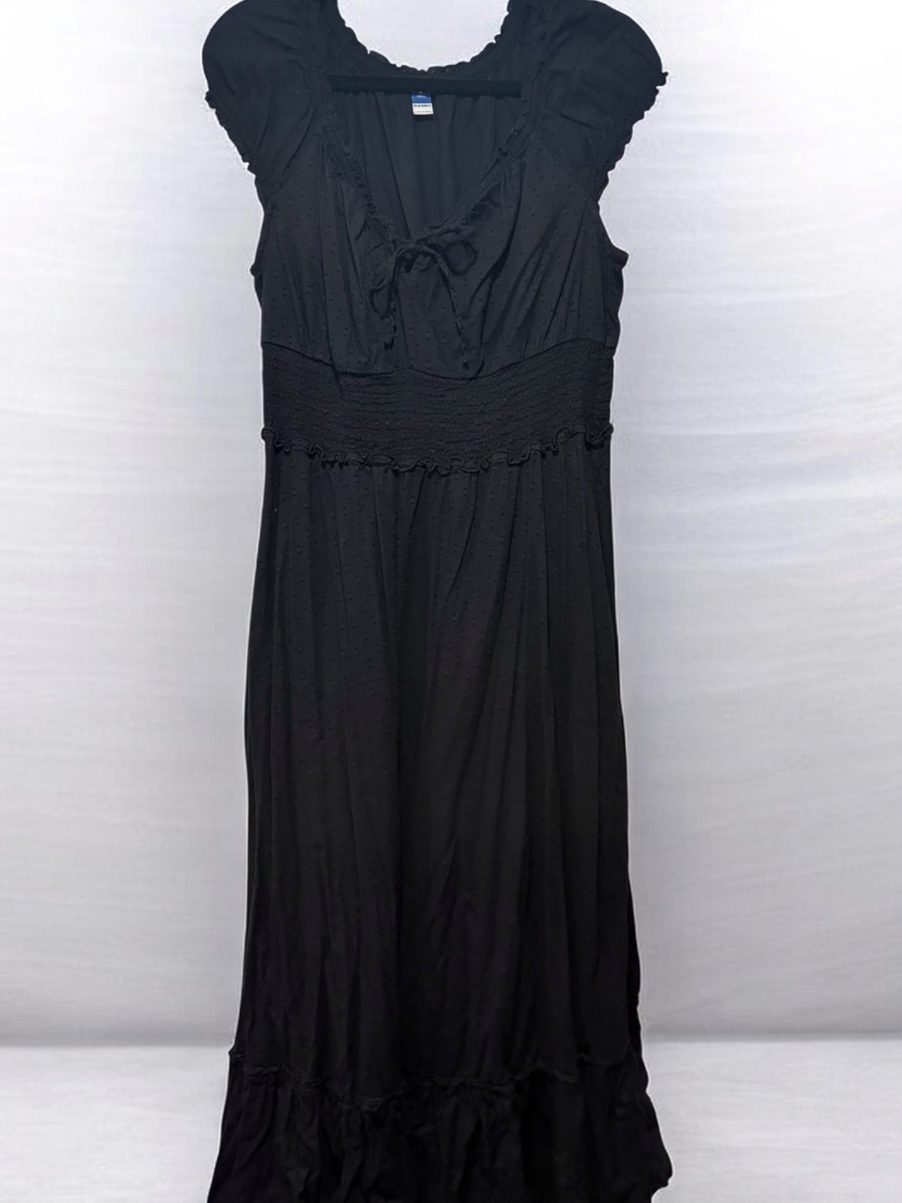 Old Navy Black Maxi Dress with Smocked Waist and Tie Front